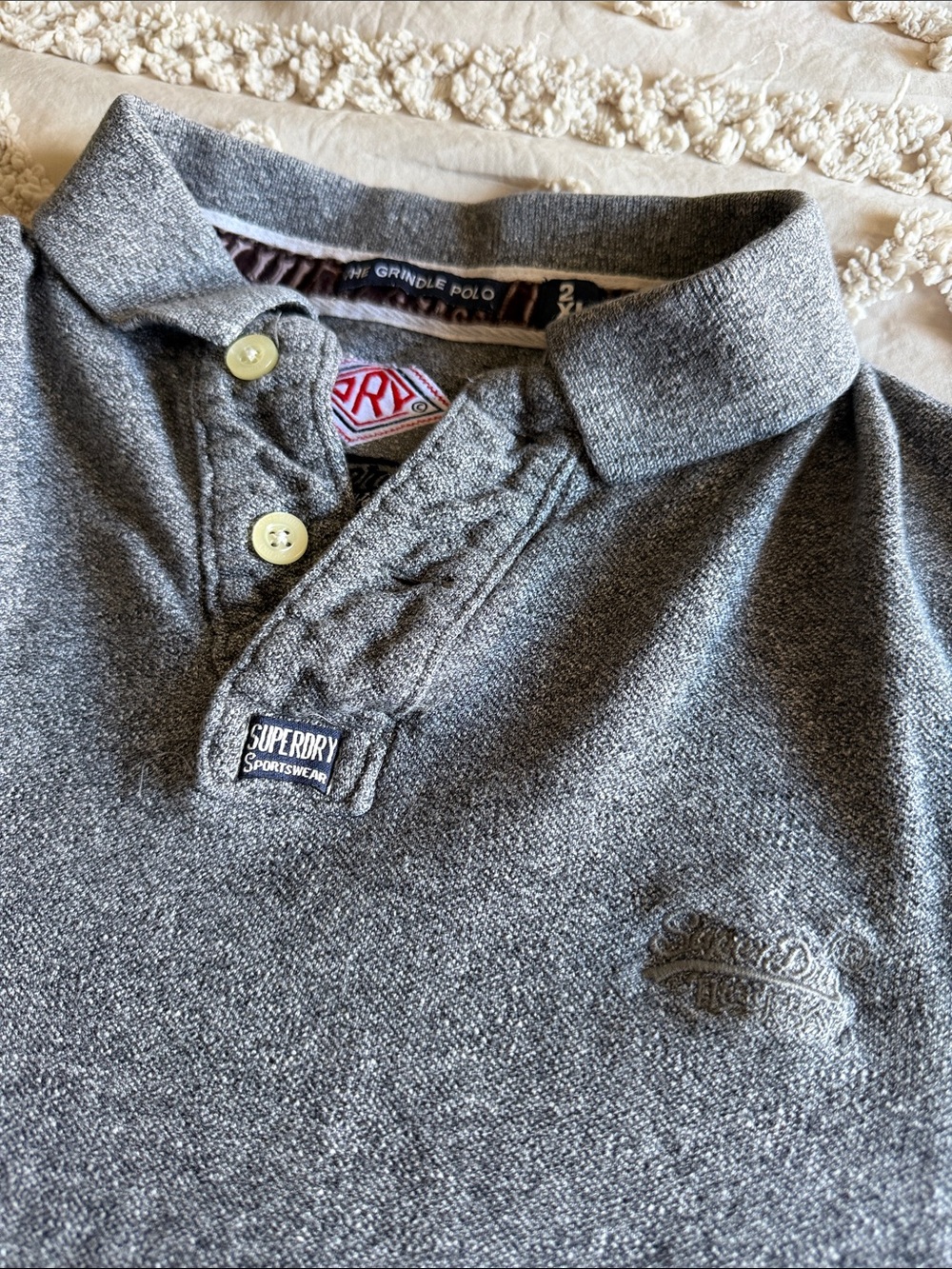 Superdry Gray Heather Polo with Subtle Embroidered Crest